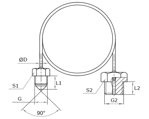 Трубка капиллярная Росма для РД модель 35 G1/4ВР -  M20x1.5НР 1м, резьба присоединения G1/4(внутренняя) - M20x1.5(наружная), длина 1м